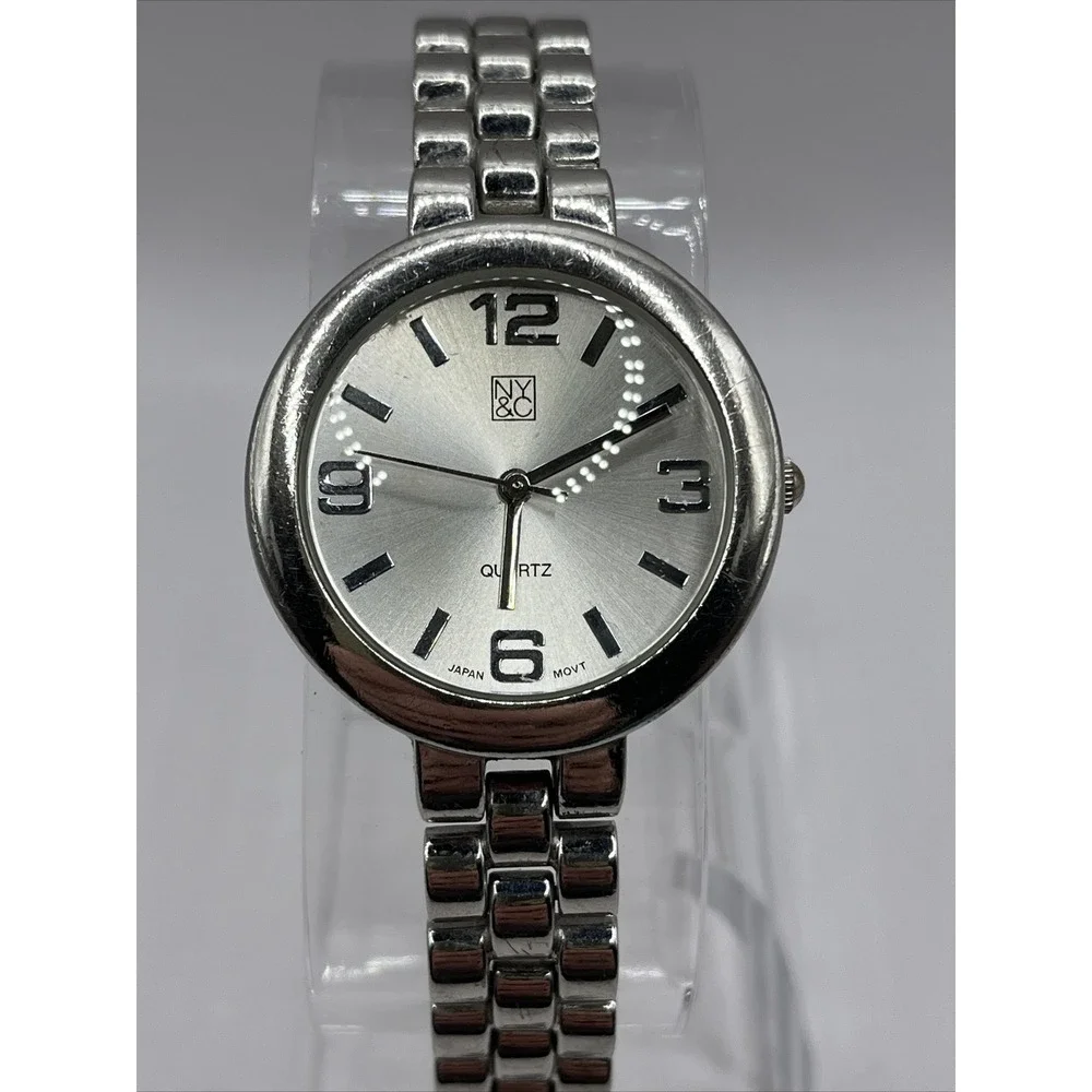 NY&C Women's Quartz Watch Silver Tone Band‎ 31mm Case- New Battery